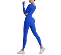 Ropa de Yoga Larga de una Pieza for Mujer, Pantalones de Yoga de Manga Larga de Secado rápido for Correr, Fitness, Deportes, Hilo Largo(Blue,L)
