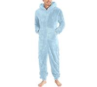 Ropa deportiva larga de lana artificial para hombre, informal, color liso, con cremallera, mono con capucha suelta, pijama informal, invierno, cálido, pelele 1 pieza completa de forro polar en los