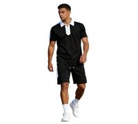 Ropa deportiva para hombre Polo de manga corta con cuello a solapa y pantalones cortos deportivos con bolsillo y cordón traje decontractee transpirable para el golf diario, Le Noir, XL