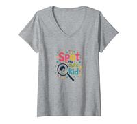 Ropa Divertida de Lunares para niños Spot The Cute Kid Camiseta Cuello V, Mujer, Gris Jaspeado, XL