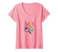 Ropa Divertida de Lunares para niños Spot The Cute Kid Camiseta Cuello V, Mujer, Rosado, L