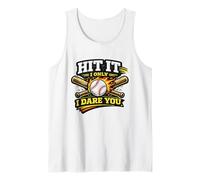 Ropa Divertida para Lanzador de béisbol Hit I Dare You Baseball Camiseta sin Mangas