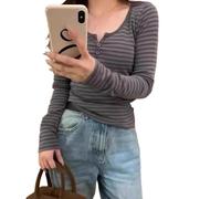 Ropa Emo a rayas para mujer, camiseta estilo Grunge Harajuku Y2K Acubi Indie, camiseta punk, gótica, ropa de calle, vintage, ajustada, Marrón, M