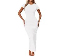 Ropa Estética Y2k Vestidos Largos Casuales Elegantes de Manga Corta con Escote Redondo y Ajustado Al Cuerpo Vestido de Dama Verano Lounge Vestido Largo Maxi Elegante Mangas Cortas Escote Redondo