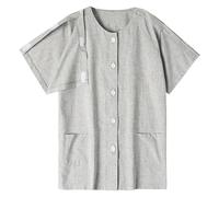 Ropa europea y de enfermería para hombre, informal, holgada, cómoda, no es necesario quitársela, camiseta de manga corta para recuperación postoperatoria, Gris claro., XXL
