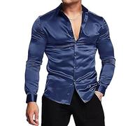Ropa Fiesta Hombre Camisas Hombre Manga Larga Camisa Slim Fit Medieval Cuello Mao Hippie Años 70 Blanca Rosa para Personas Mayores Chorreras Negra Traje Nochevieja Clásico Casual 2XL Shirts for Men