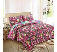 Ropa Floral Piezas Acolchadas colchas Dobles Reverse Reversible Colcha algodón multifunción en Toda la Temporada sábanas Manta Cubierta Cama （230x250 cm con 2 Fundas de Almohadas （50x70cm (b)