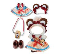 Ropa for muñeca de 17 cm, Conjunto de 6 Piezas: Vestido, suéter, Vaqueros, Auriculares, Zapatos, Bolso y Accesorios.(Little Bear Red)