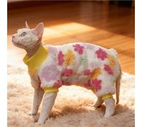 Ropa Gatos Sphynx, Sudadera de Forro Polar Esponjoso Mascotas, Bonito Atuendo Cálido con Estampado Floral/de Lunares para Gatos Sin Pelo y Gatitos Pequeños(Red,XL)