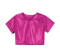 Ropa Hip Hop Niño Camiseta Brillante Niña Top Lentejuelas Camisetas Metalizada Manga Corta Top Deportivo Camiseta Brillante De Baile Jazz Hiphop Disfraz Fiesta Actuación