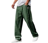 Ropa Hombre,Pantalon Running Hombre,Men's Casual Cotton and Linen Fabric Embroidered Logo Loose Elastic Waist Pants De (Green, S).