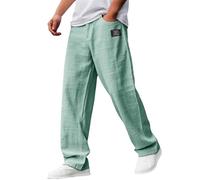 Ropa Hombre,Pantalon Running Hombre,Men's Casual Cotton and Linen Fabric Embroidered Logo Loose Elastic Waist Pants De (Light Green, S).