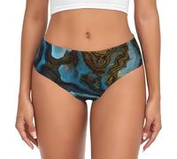 Ropa interior abstracta de mármol líquido azul dorado, ropa interior cómoda y suave para mujer, multicolor, 3XL