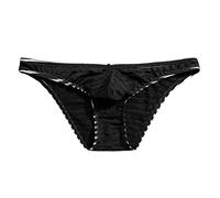 Ropa interior comestible para hombre, seda helada, transparente, triángulo, cintura baja, malla de verano, ropa interior transpirable, pantalones de cabeza, cadenas para el cuerpo, Negro , M
