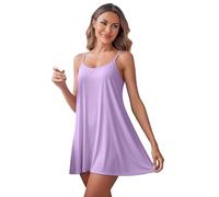 Ropa interior corta para mujer, camisón con cuello de pico, camiseta de dormir monocolor, línea A, vestido de noche, ligero, transpirable, ropa de dormir, holgada, cómoda, suave, elástica, minivestido