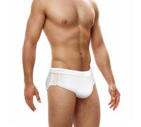 Ropa interior de esquí para hombre Cintura Sexy Hot Spring Beach Nadar Con Malla En Ambos Lados Ropa Interior Color Piel Hombres, Blanco, XXL