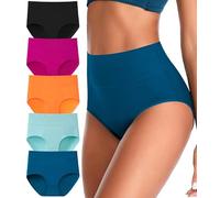 Ropa Interior de Las Mujeres de algodón de Cintura Alta Cobertura Completa Calzoncillos Respirables Suaves señoras Bragas para Las Mujeres más tamaño y tamaño Regular, Multicolor-01-5Pack, M