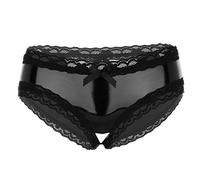 Ropa interior de látex para mujer, aspecto brillante, húmedo, de piel, entrepierna abierta, bragas sin entrepierna, color negro, talla L