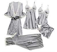 Ropa interior de mujer de satén, conjunto de 5 piezas - 5 piezas de pijama de satén de seda para mujer, bata kimono - Conjuntos de ropa de dormir para adultos, ropa de dormir de talla 8 10 pequeña