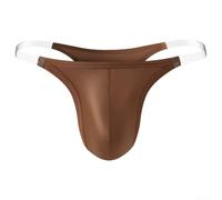Ropa interior de seda helada para hombre, brillante, satinada, tanga en T, cintura baja, alta elasticidad, transpirable, para dormir por la noche, color negro y blanco, color de piel (M café)