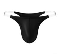 Ropa interior de seda helada para hombre, brillante, satinada, tanga en T, cintura baja, alta elasticidad, transpirable, braga para dormir por la noche, color negro y blanco, color de piel (L Black)
