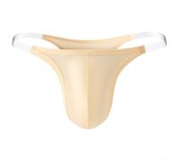 Ropa interior de seda helada para hombre, brillante, satinada, tanga en T, cintura baja, alta elasticidad, transpirable, para dormir por la noche, color negro y blanco, color de piel (2XL)