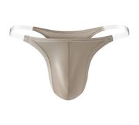 Ropa interior de seda hielo para hombre, brillante, satinada, tanga en T, cintura baja, alta elasticidad, transpirable, para dormir por la noche, color negro y blanco, color de piel (gris XL)
