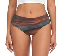 Ropa interior elástica pragmática con estampado de puesta de sol en la playa para mujer, ajuste cómodo, suave, uso diario, Negro, S