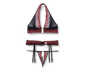 Ropa interior erótica de cuero y látex para mujer marca Abierta Fina ZESTAW SUSPENDER SET EMBROIDERY XL