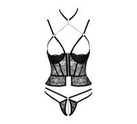 Abierta Fina - tanga y corsé abiertos (negro) - M