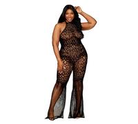 Ropa interior erótica de cuero y látex para mujer marca DREAMGIRL bodystocking en dentelle au crochet sans couture et recsille noire - DG0468BLK