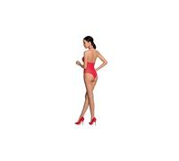 PASSION WOMAN – Bodystocking BS088 – cuero y látex, abierto – Rojo Talla única