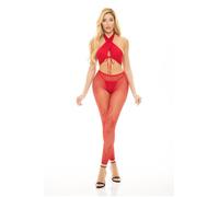 Ropa interior erótica de cuero y látex para mujer marca PINK LIPSTICK LINGERIE GIVES YOU HELL 3PC SET RED, OS