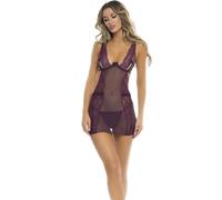 Ropa interior erótica de cuero y látex para mujer marca René Rofé Nuisette violette et string assorti - REN51014-PUR
