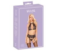 Beso tentador: Set de sujetador de encaje halter (negro) - L/XL