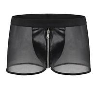 Ropa Interior Hombre Boxer - Ropa Interior Divertida para Cintura Media Malla Fina Sintética Cremallera Pantalones de Esquina Plana (Black M)