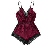 Ropa interior mujer sexy conjunto ser ropa de noche traje de cuerpo mujeres cuello en V ropa interior de moda el encaje es muy sexy lencería elegante, Win Red, S