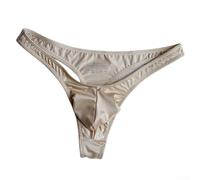 Ropa interior para hombre de seda brillante de hielo con bolsillo de bulge, cintura profunda, transpirable y suave, color sólido, bragas de tanga para comodidad diaria (L Brown)