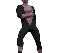 Ropa Interior para Hombre, Mono de Pijama, Pelele Jumpsuit Stretch Cotton Ramper Pijama de una Pieza para Hombre, algodón, Ropa de casa, A2 Negro., M