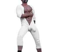 Ropa Interior para Hombre, Mono de Pijama, Pelele Jumpsuit Stretch Cotton Ramper Pijama de una Pieza para Hombre, algodón, Ropa de casa, A1 Blanco., M