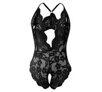 Ropa interior sexy con cuello en V para mujer, lencería de encaje sin espalda, ropa interior, conjunto de lencería con tirantes negros, lencería, Negro , L