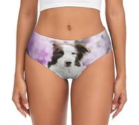 Ropa Interior Suave y cómoda para Mujer, con Estampado de Perro Border Collie marrón y Flores.
