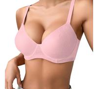 Ropa interior Sujetador push-up delgado de color sólido cómodo transpirable para mujer con aro, sujetador de tres filas Mi carrito Mostrar, Rosa., 90B