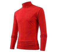 Ropa Interior térmica de de Cuello cálido de Invierno para Hombre, Camiseta básica, Blusa, Top de Manga Larga (Red, S)