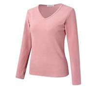 Ropa interior térmica de invierno para mujer, cuello redondo, forro polar, parte superior delgada, camisas térmicas de manga larga, Rosa., XL