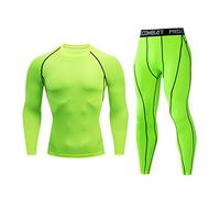 Ropa interior térmica para hombre, 2 piezas, traje de deporte, secado rápido, ropa para correr, ropa de correr, camiseta de compresión, gimnasio, entrenamiento, chándales, verde, M
