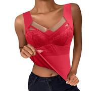 Ropa interior térmica para mujer, chaleco con almohadillas de sujetador, acolchadas, adelgazantes, autocalentamiento, sin decoloración, camiseta interior térmica de terciopelo para mujer, rojo, L