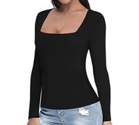 Ropa interior térmica para mujer, manga larga, cuello alto, básica, ajustada, ropa interior funcional cálida, Negro , L