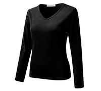 Ropa interior térmica para mujer, manga larga, forro polar, parte superior de invierno, camisas térmicas finas, cuello redondo, ropa interior cálida para días fríos, Negro , XXL