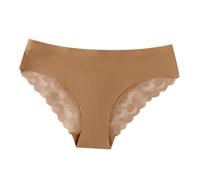 Ropa interior triangular para mujer con borde de encaje, sin costuras, cómodas, transpirables, sin costuras, moldeadoras para el abdomen, ropa interior de algodón, café, XL